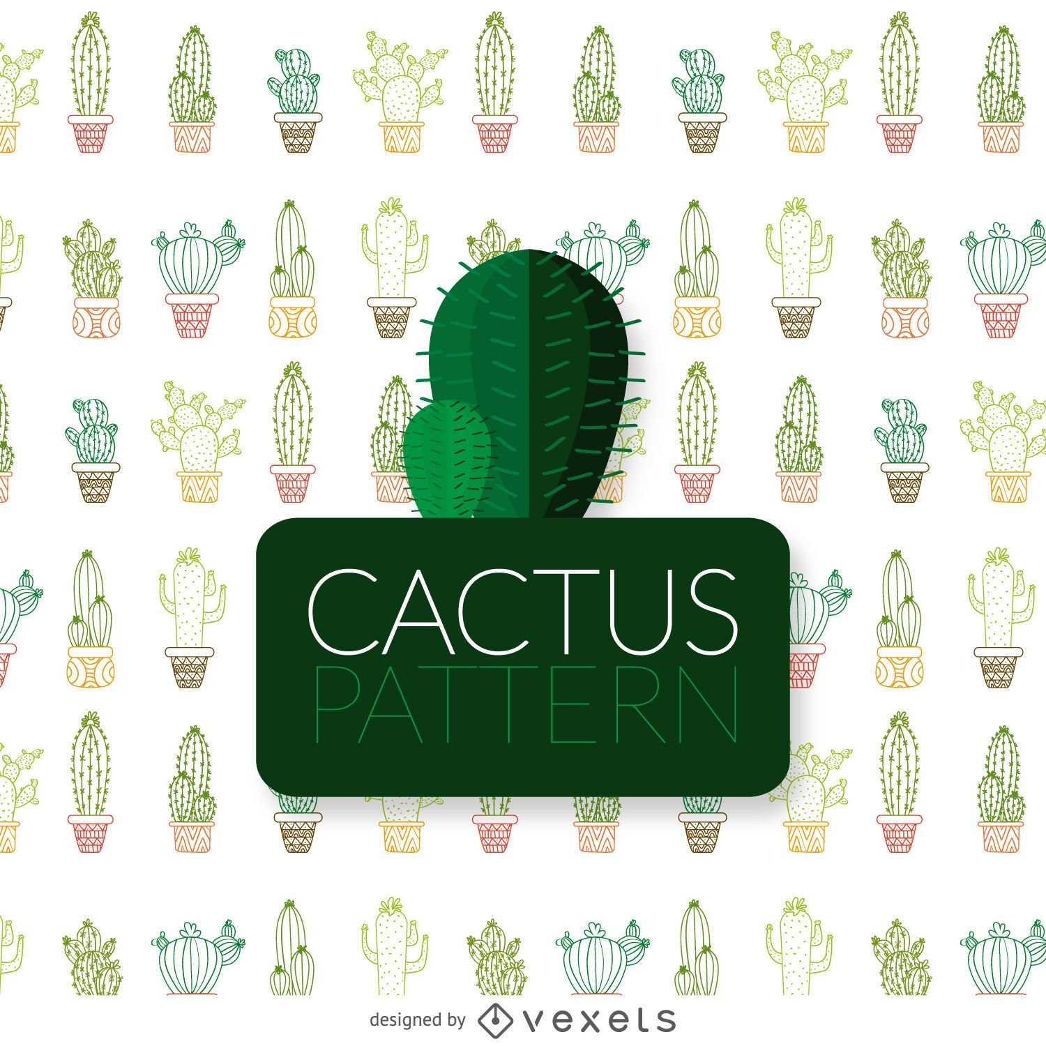 Patrón de cactus de color de línea delgada