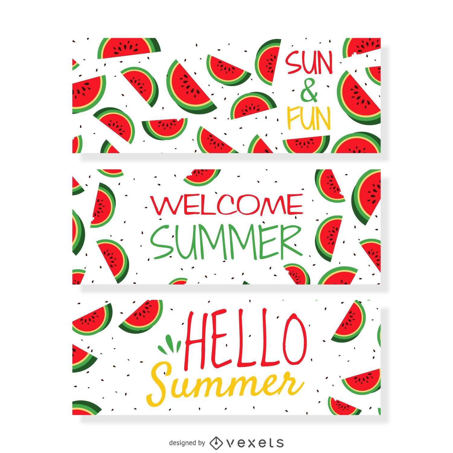 Summer watermelon banner set