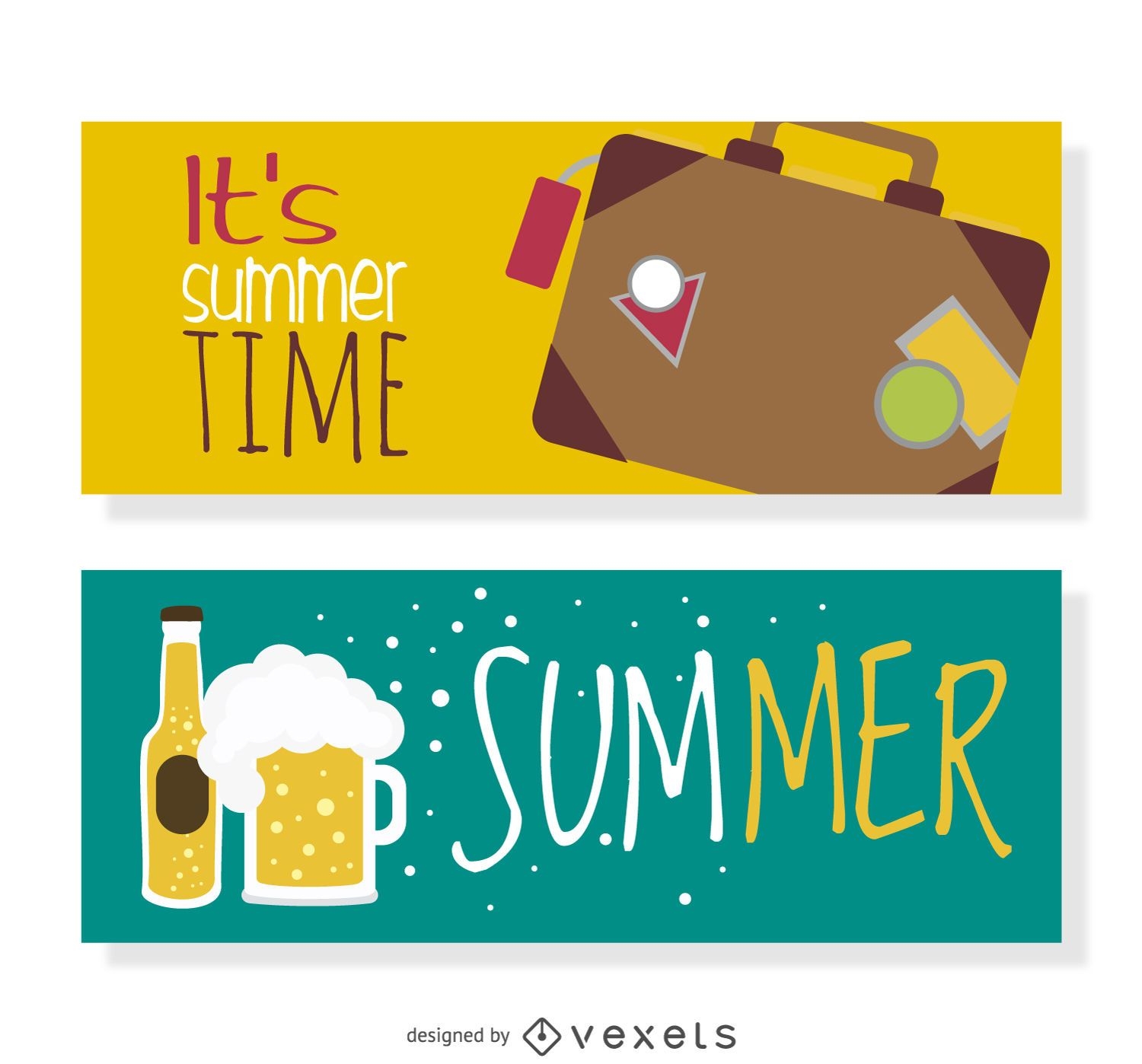 Banner de verano de cerveza y equipaje.