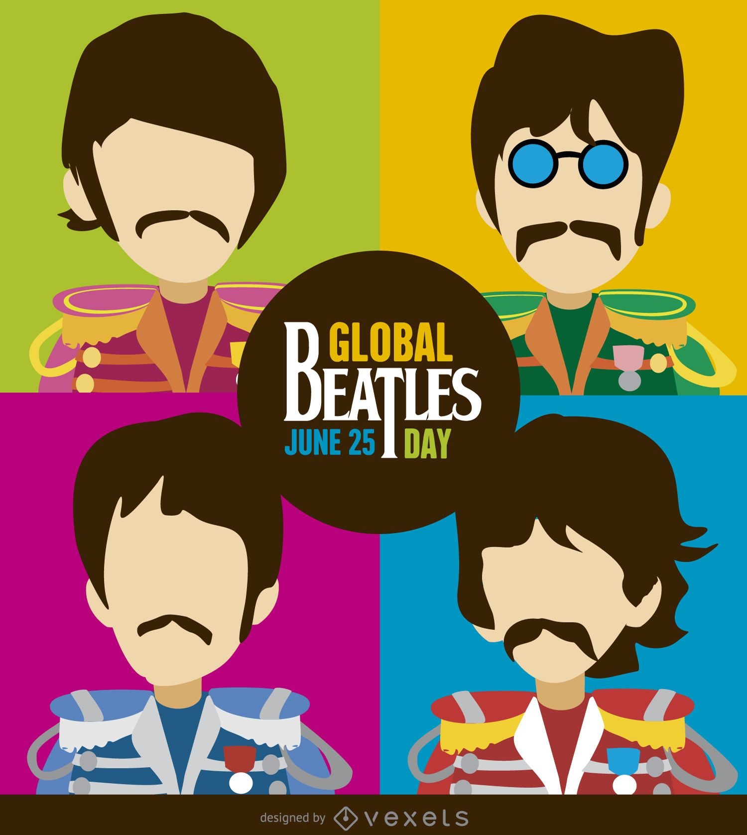 Ilustração dos desenhos animados do Dia dos Beatles