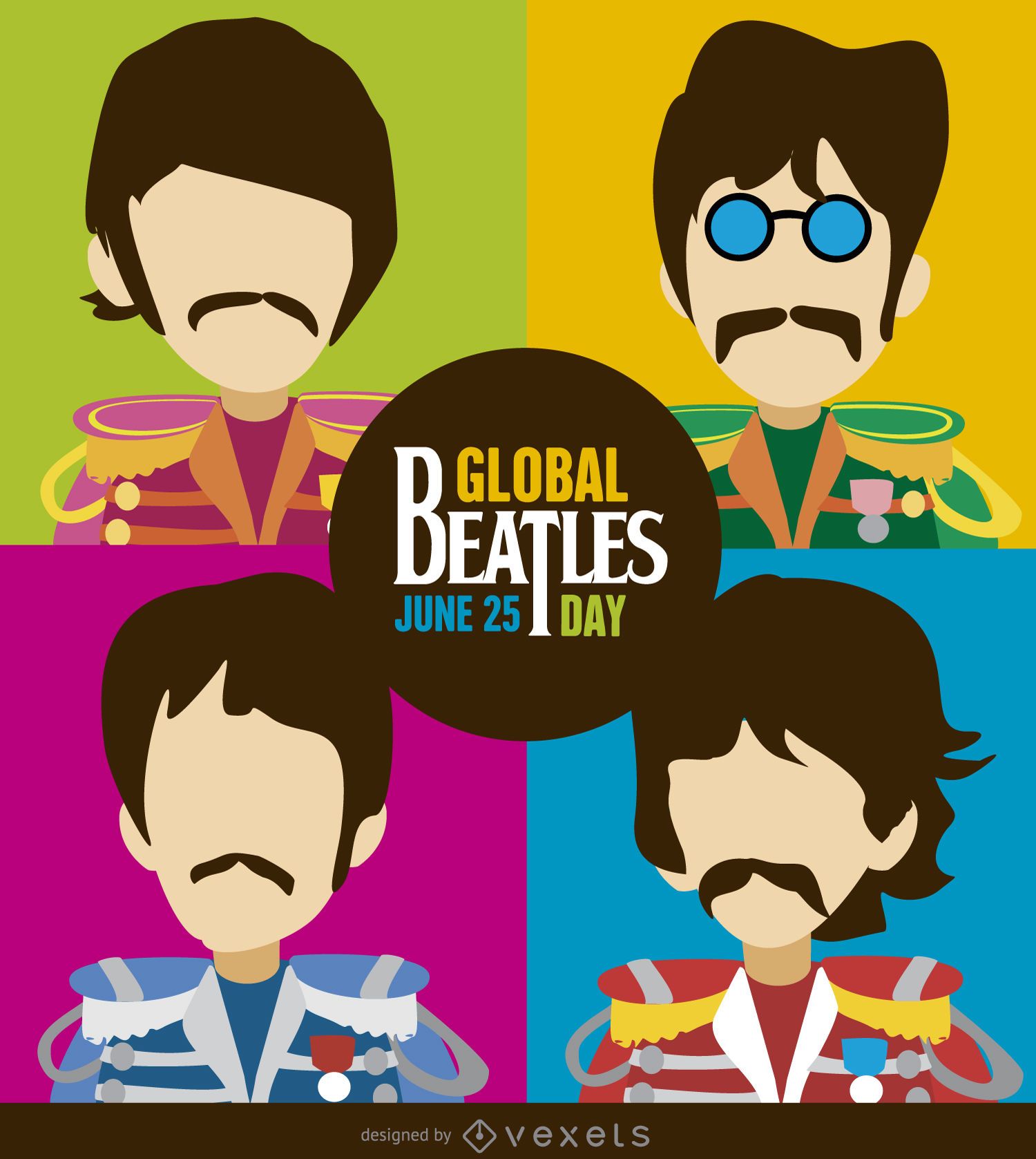 Ilustra??o dos desenhos animados do Dia dos Beatles