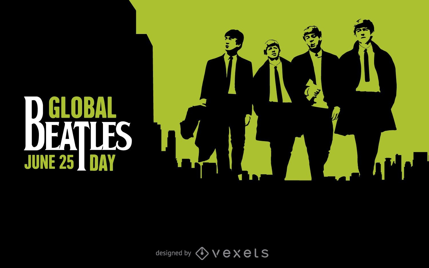 Cartaz em preto e verde do Dia Global dos Beatles