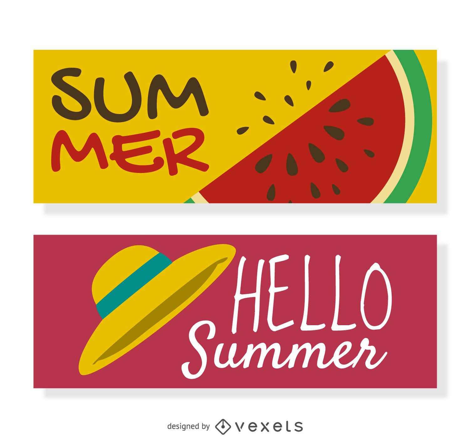 Fröhliches Sommer-Banner-Set mit Illustrationen