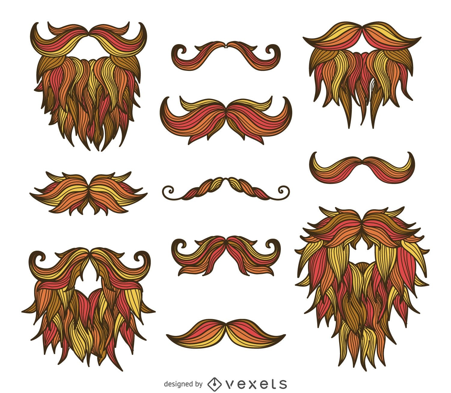 Hipster hand drawn moustaches beards