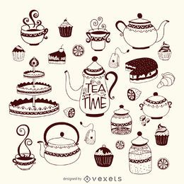 Hand-drawn tea time set Hand-drawn tea time set