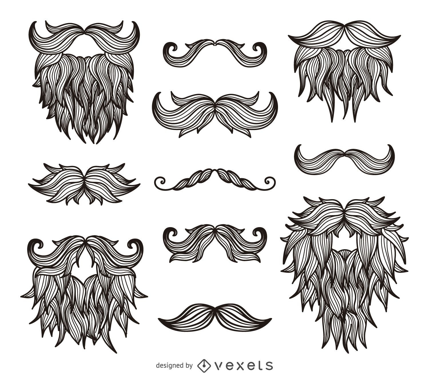 Hipster moustaches beards drawing
