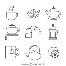 Conjunto linear de ícones de chá