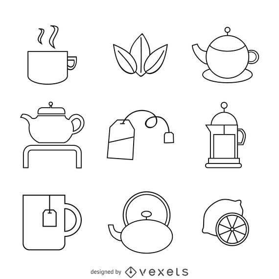 Linear tea icons set Linear tea icons set
