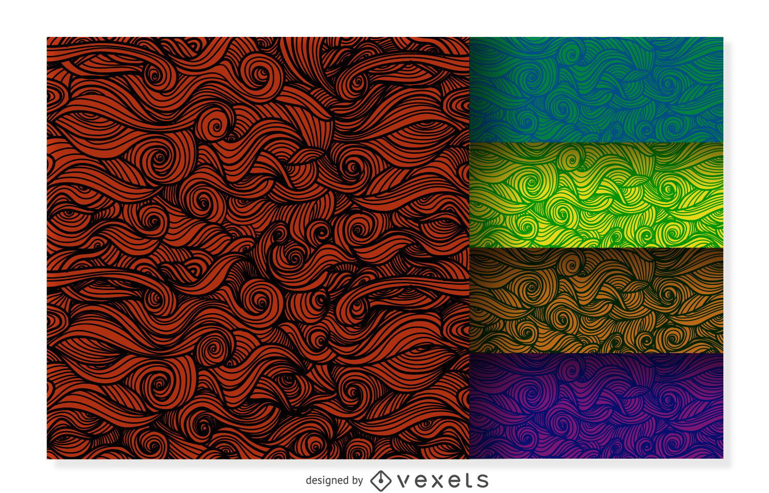 Colorful curly ornamental background set