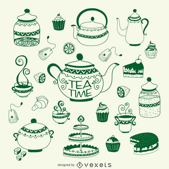 Tea time illustration set Tea time illustration set