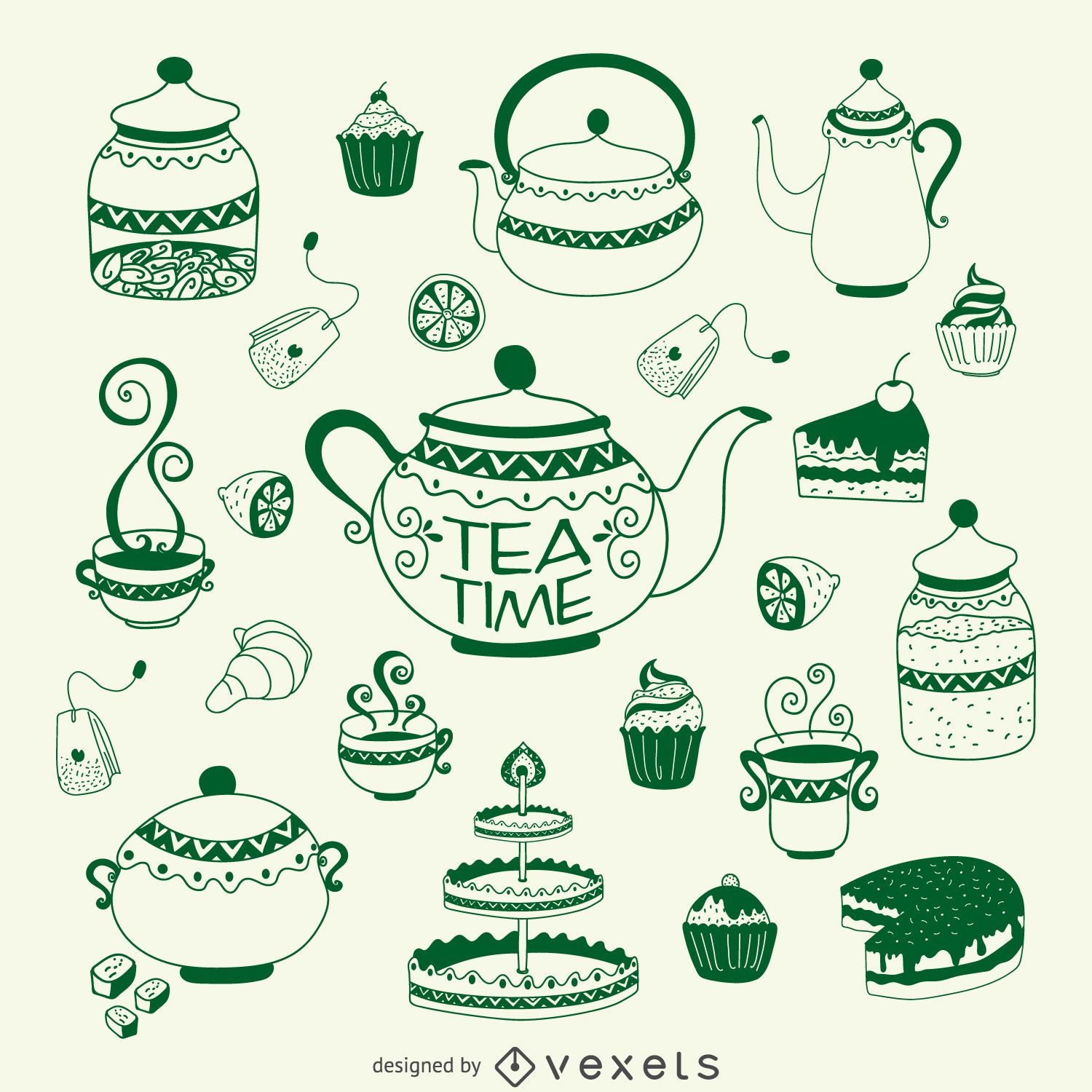 Conjunto de ilustração de hora do chá