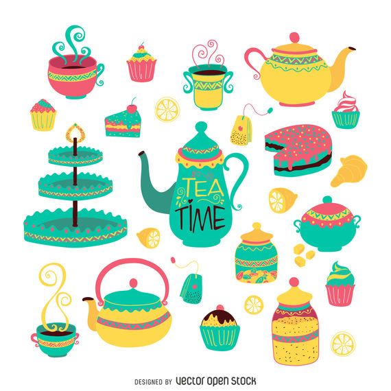 Flat handdrawn tea set Flat handdrawn tea set