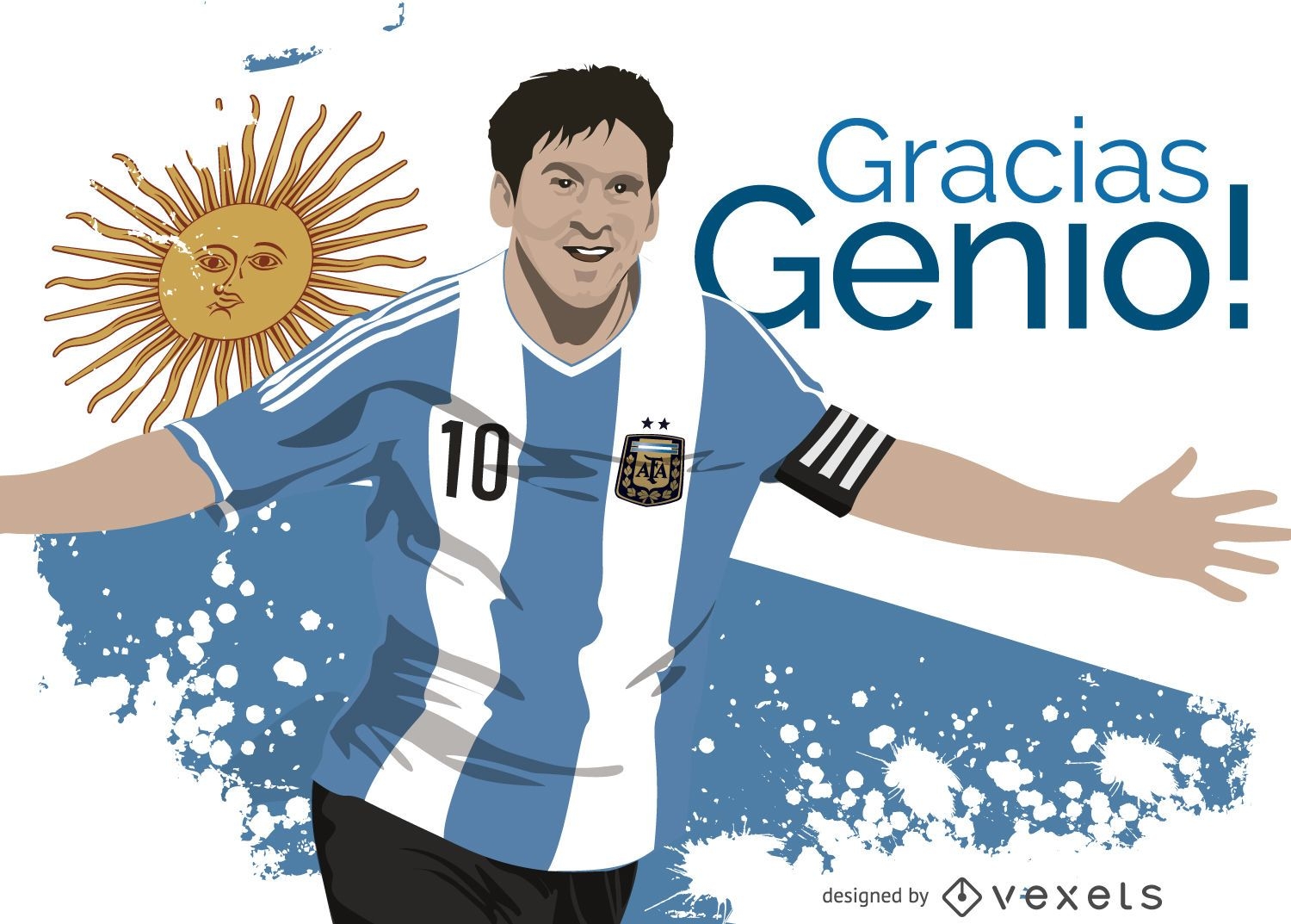 Leo Messis Illustration mit Nachricht auf Spanisch