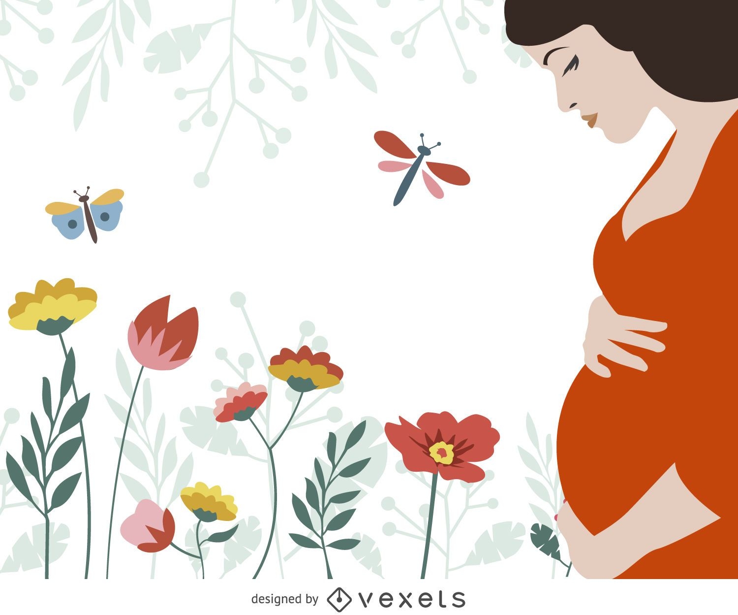 Pregnant woman illustration with flowers
