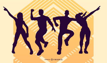 People silhouettes dancing party