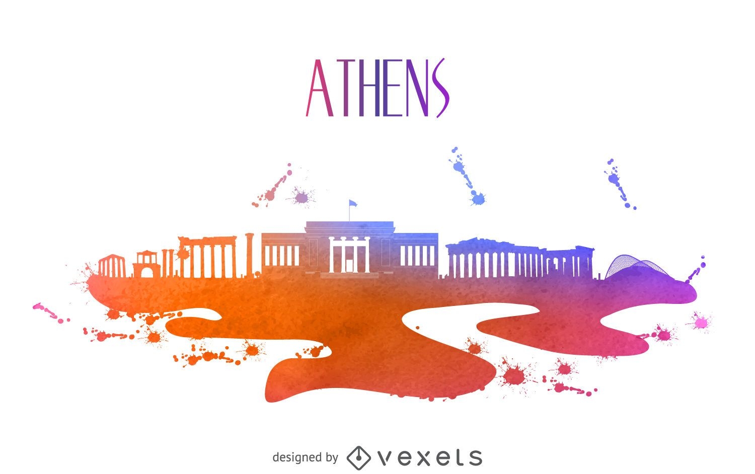 Athens watercolor skyline silhouette