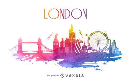 London watercolor skyline silhouette