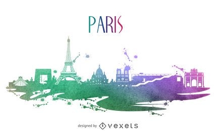 Paris watercolor skyline silhouette