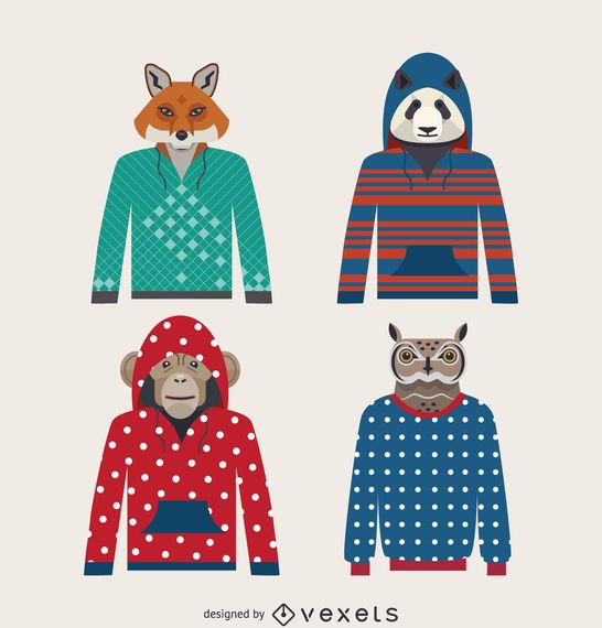 Conjunto ilustrado de animales con capucha Conjunto ilustrado de animales con capucha