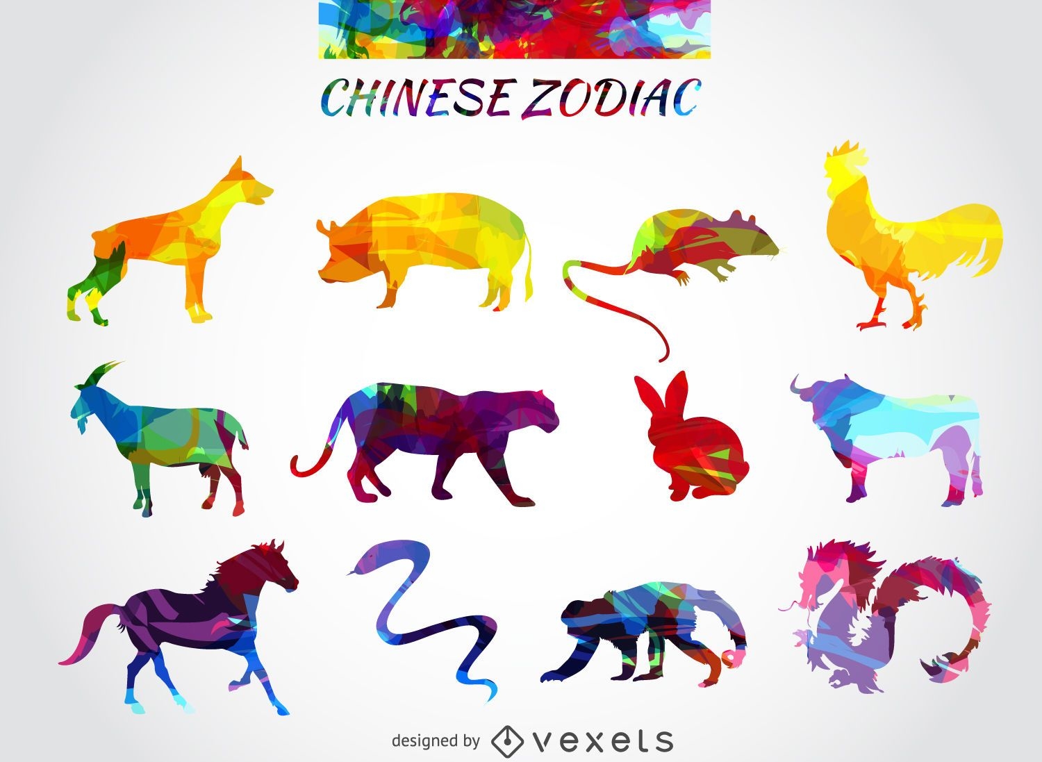 Conjunto de animais do zodíaco chinês