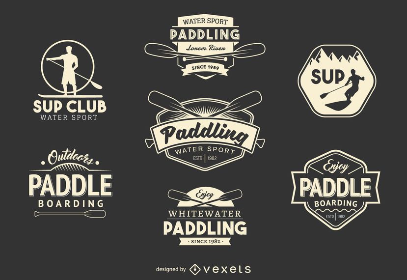 Paddling sport label set Paddling sport label set