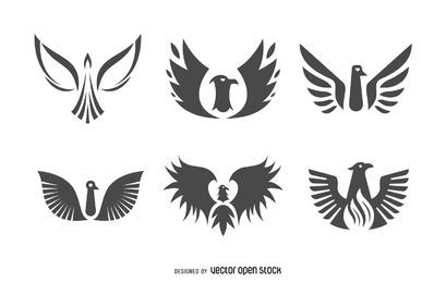 Flat phoenix bird logo set