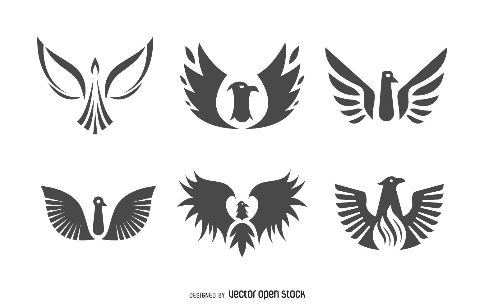 Flat phoenix bird logo set