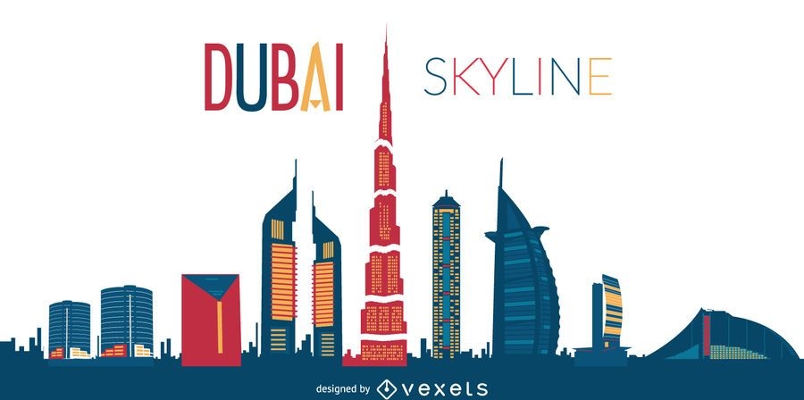 Dubai Skyline Silhouette Illustration - Vector Download