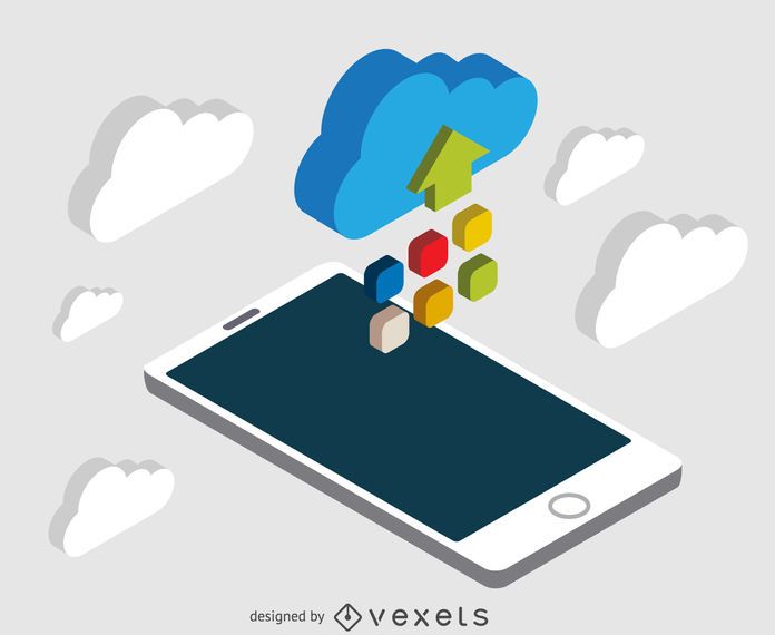 Isometric cloud smartphone Isometric cloud smartphone