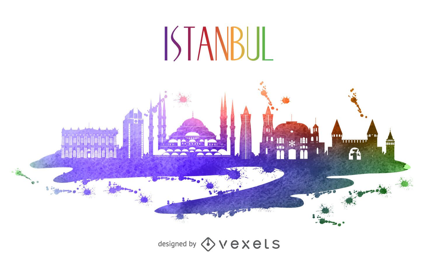 Istanbul watercolor skyline