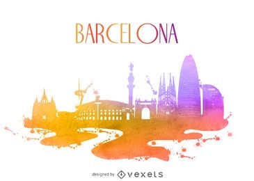 Barcelona watercolor building silhouette