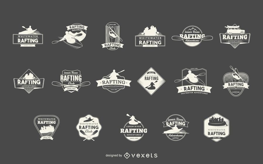 Rafting sport label set Rafting sport label set