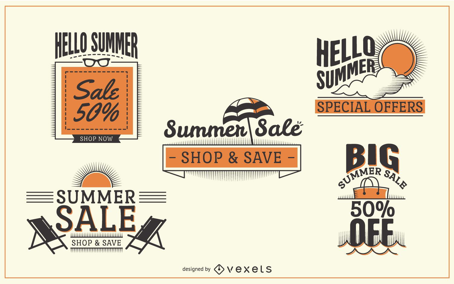 Etiquetas em promoção de verão hipster