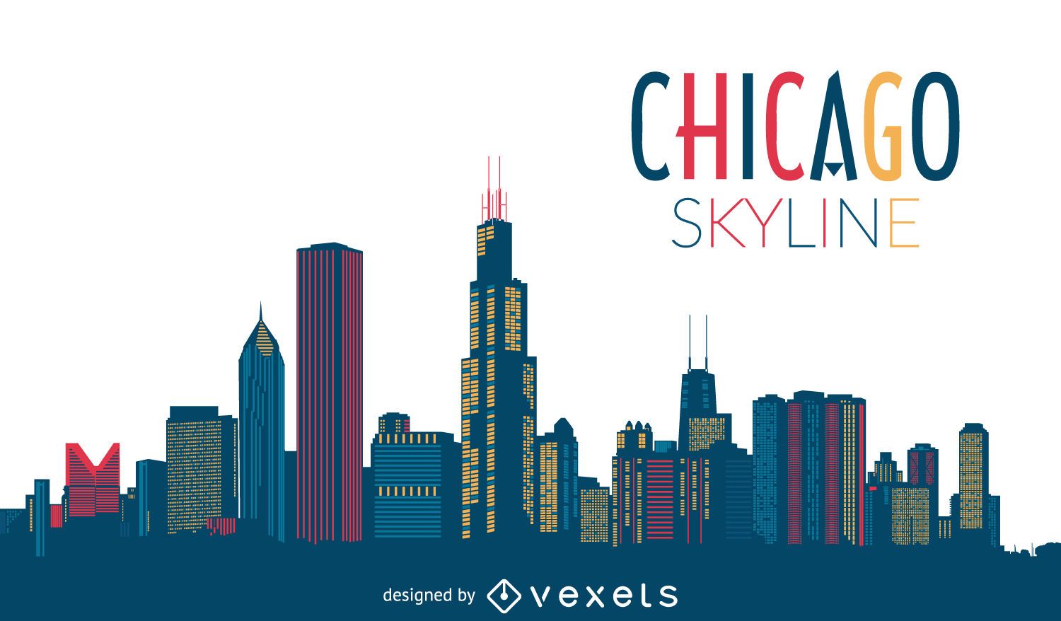 Chicago Colorful Skyline Vector Download