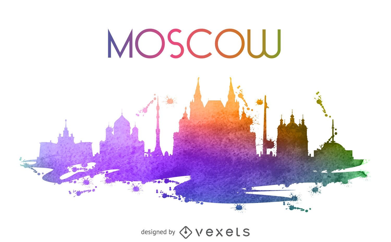 Moskau Aquarell Skyline Illustration