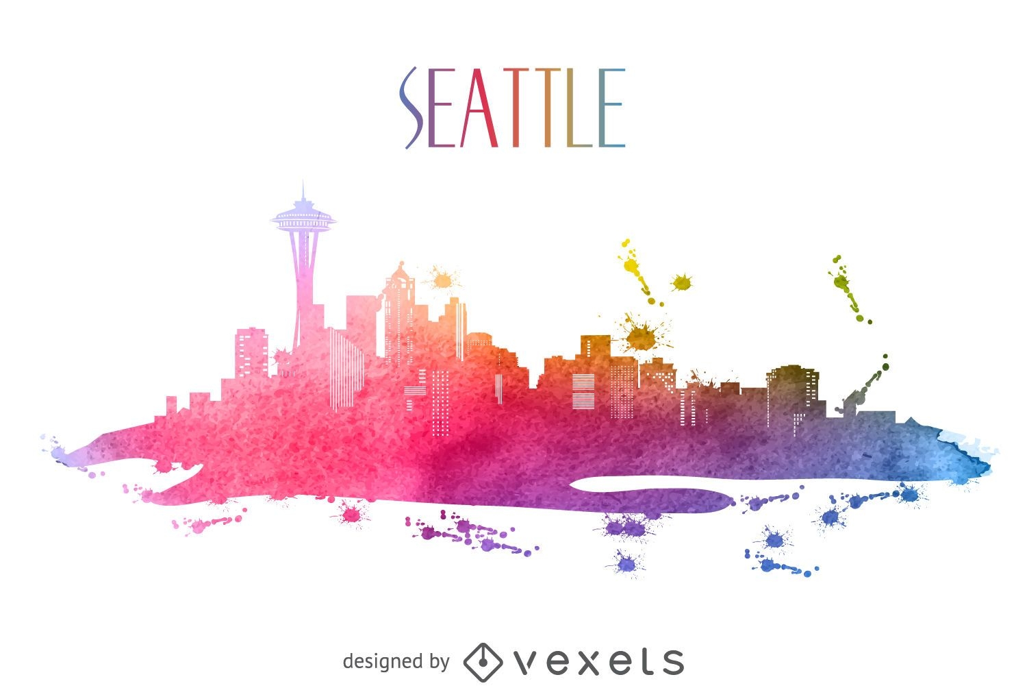 Seattle watercolor skyline silhouette