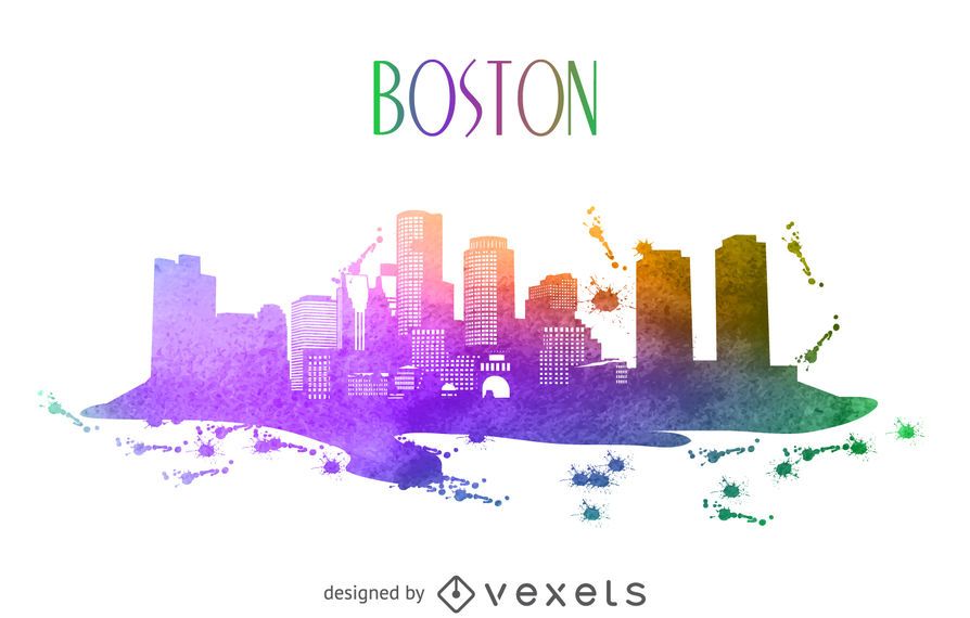 Boston Watercolor Skyline - Vector Download