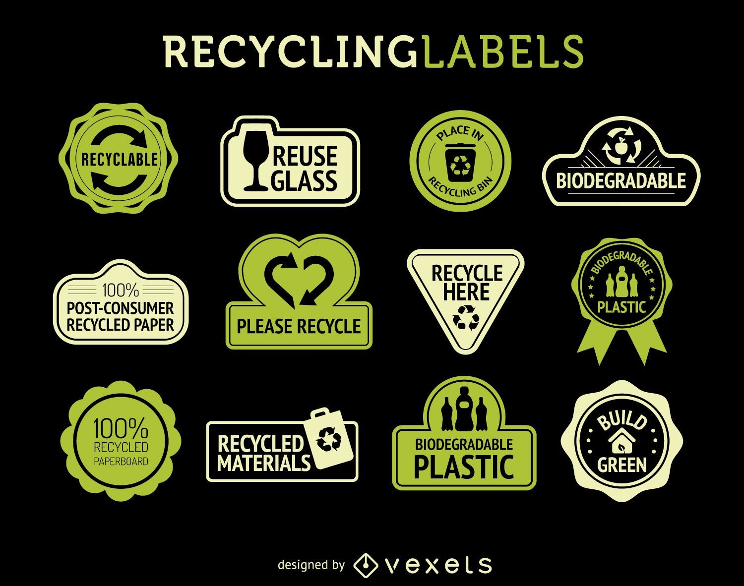 Conjunto de etiquetas de reciclagem