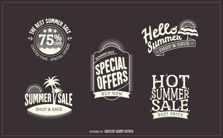 Etiquetas de insignia de venta de verano de hipster Etiquetas de insignia de venta de verano de hipster
