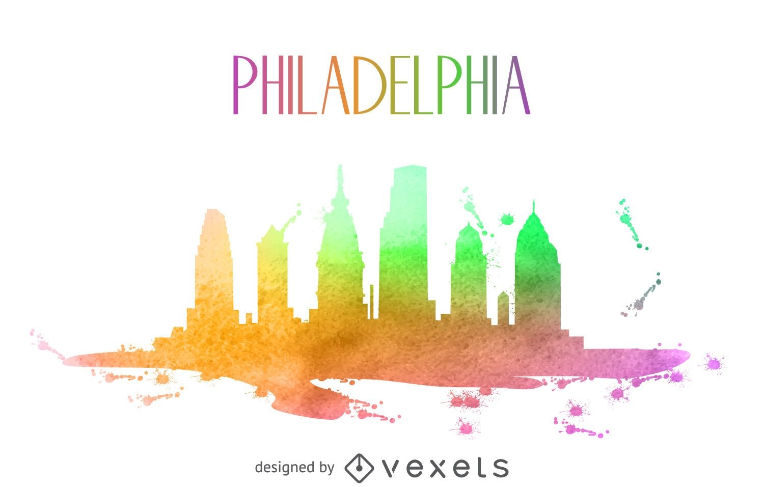 Philadelphia watercolor skyline silhouette