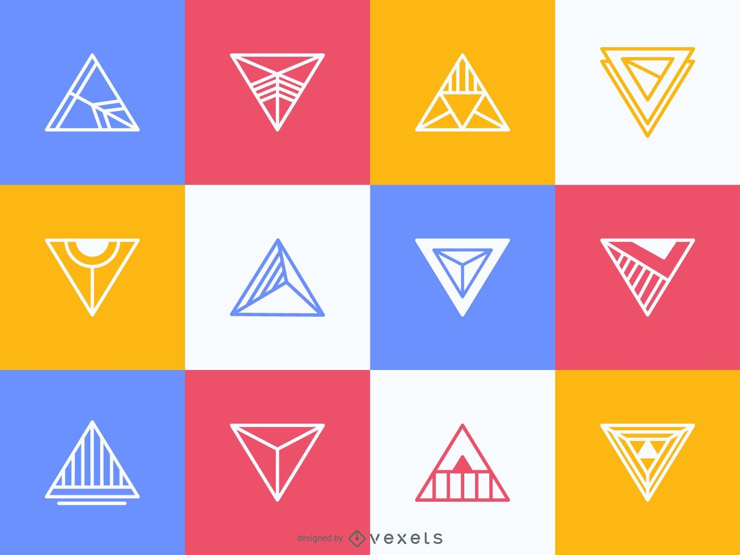 Conjunto de etiquetas triangulares de colores
