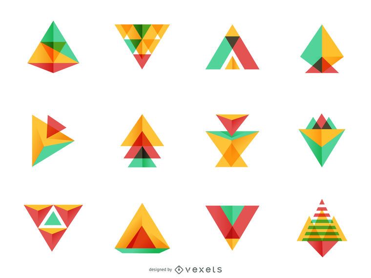 Bright triangle logo set Bright triangle logo set