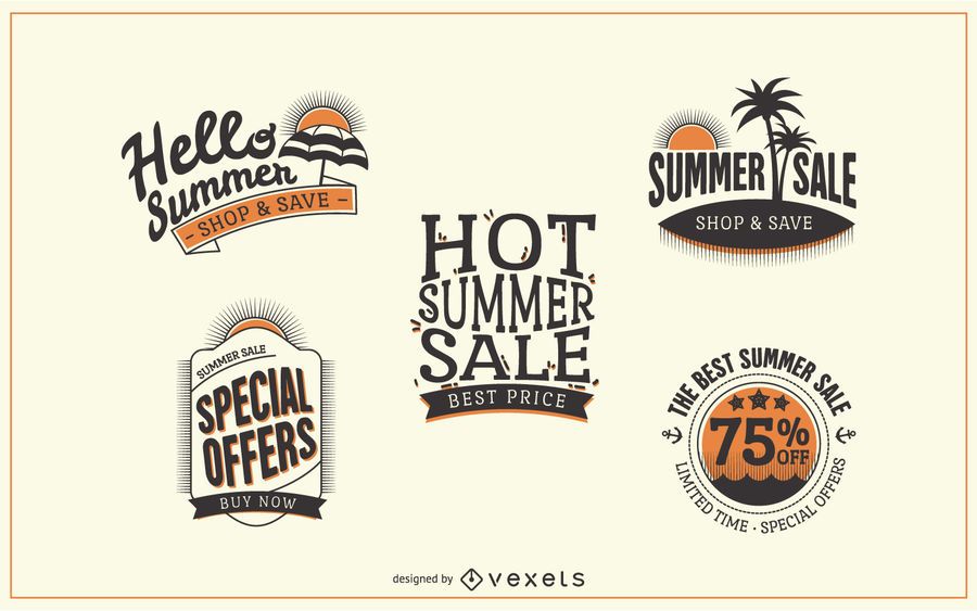 Insignias de etiqueta de venta de verano de hipster Insignias de etiqueta de venta de verano de hipster