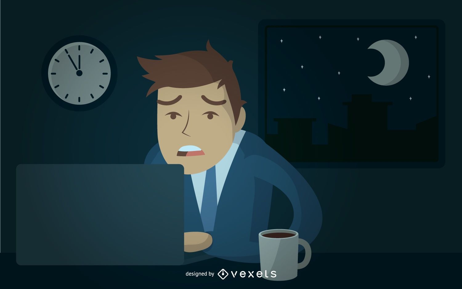 Ilustración de empresario trabajando tarde