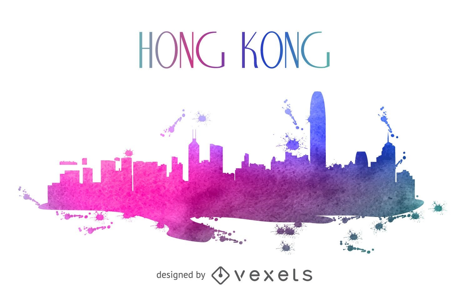 Hong Kong watercolor skyline