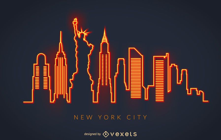 New York Neon Skyline Vector Download