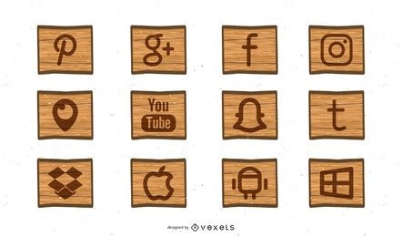 Iconos gratuitos de grabado en madera de redes sociales