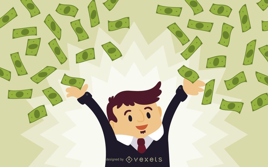 Business man with falling cash Business man with falling cash