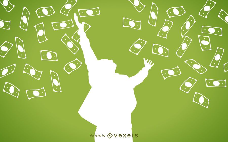 Falling cash with man silhouette Falling cash with man silhouette