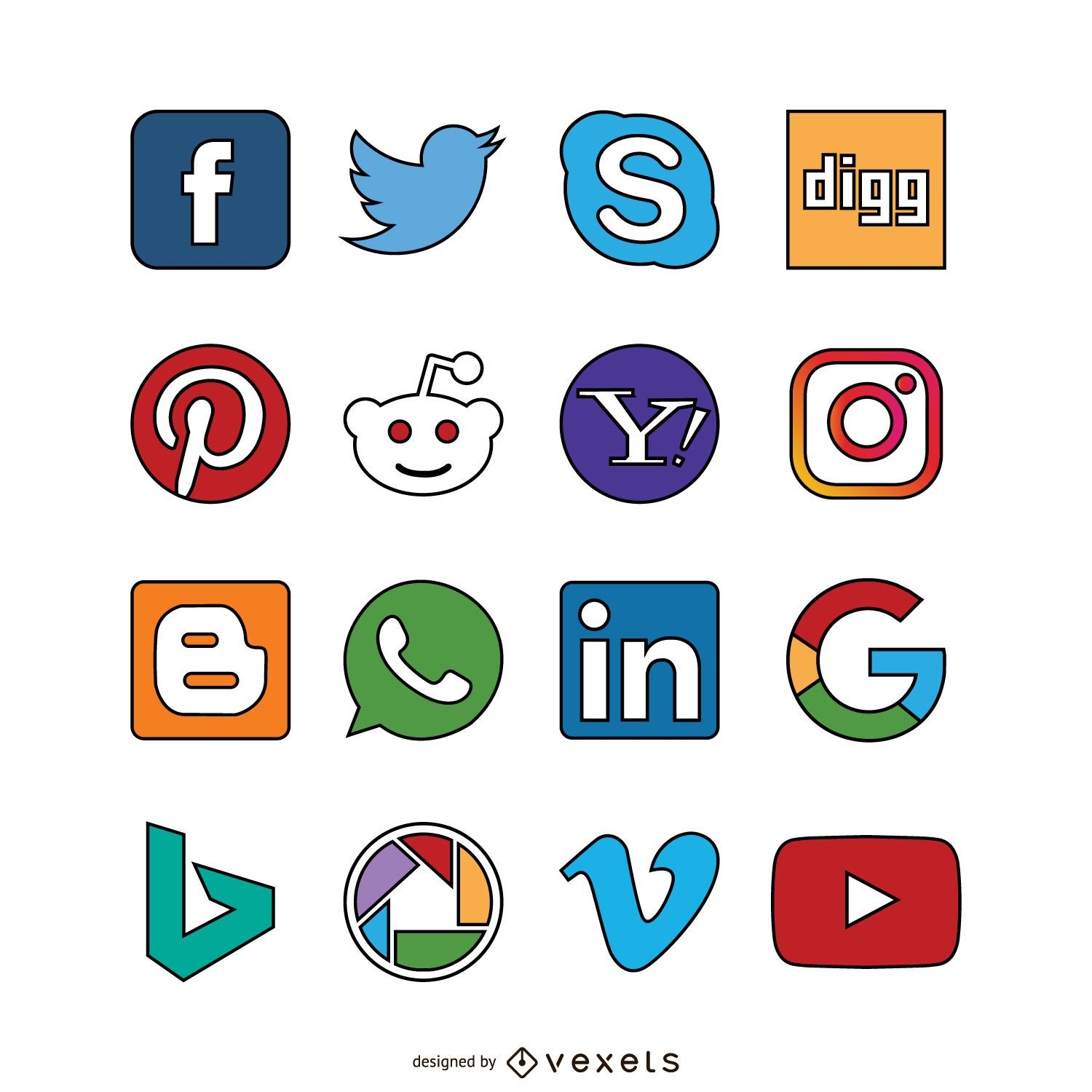 Ícones de traçado de mídia social